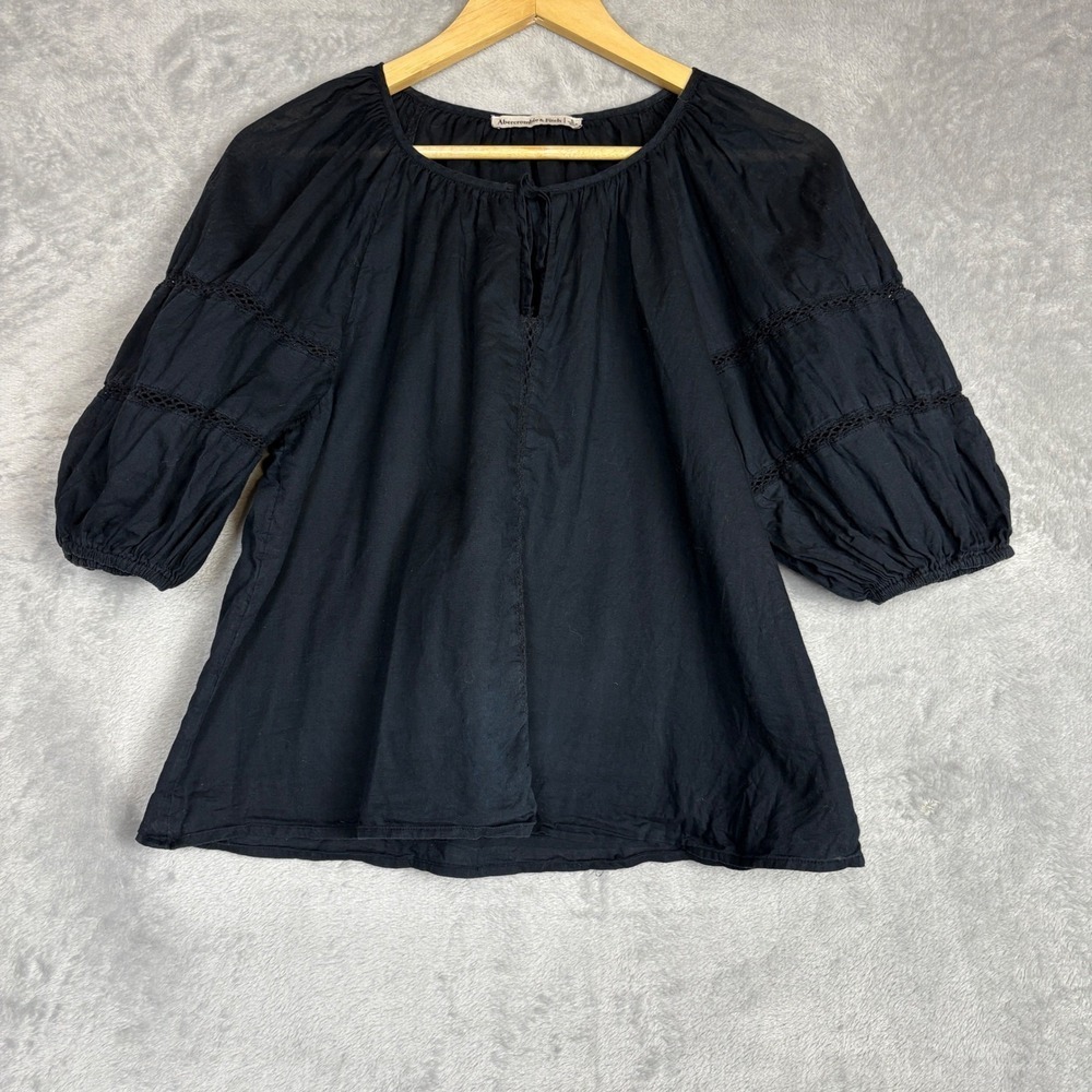 Abercrombie Fitch Lace Tiered Peasant Blouse Top Black Boho Cottagecore Small